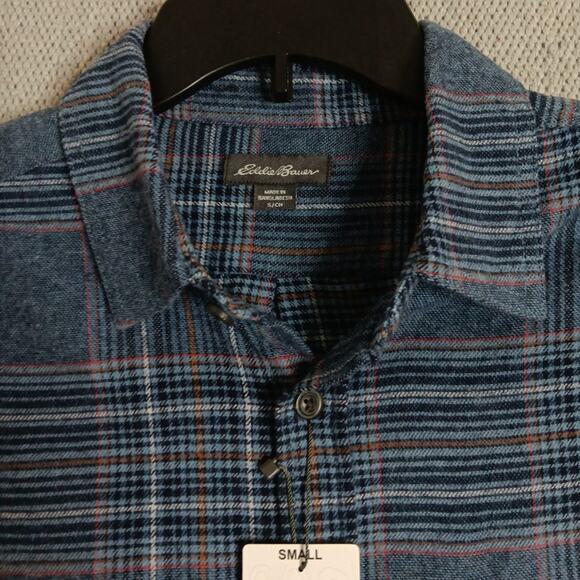 Eddie Bauer Bristol Flannel Shirt Mens Small Blue Plaid Relaxed Fit Casual - Picture 6 of 14